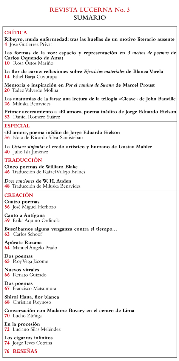 Contenidos del tercer número de revista Lucerna