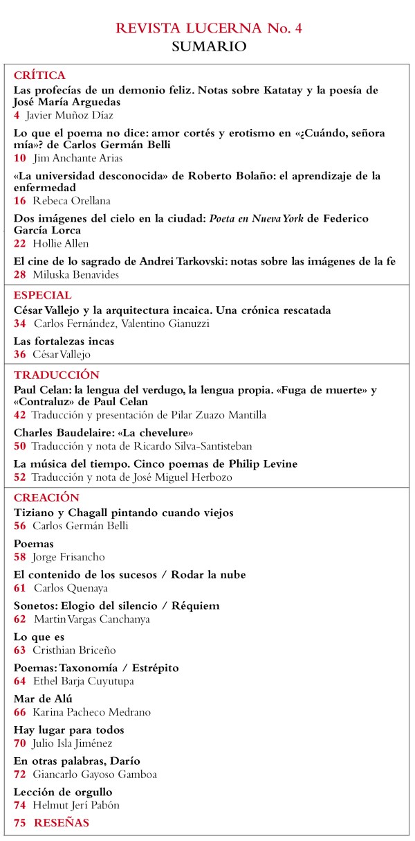 Contenidos del cuarto número de la revista Lucerna